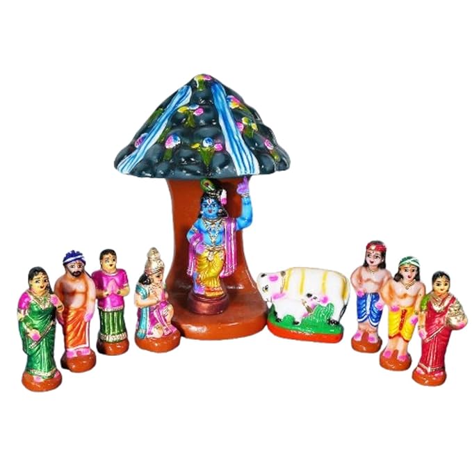 Handmade Clay Govardhana Giri Golu Dolls Set