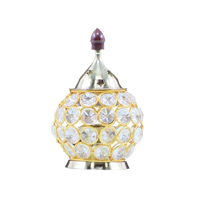 Akhand Diya Decorative Brass Oval Shaped Crystal Oil Lamp