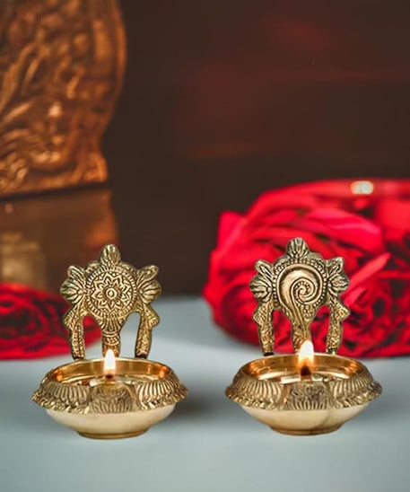 Pure Brass Shanku Chakra kuber Diya, Brass Kuber Diyas, Oil Lamp for Home Decoration, Pooja and Diwali,