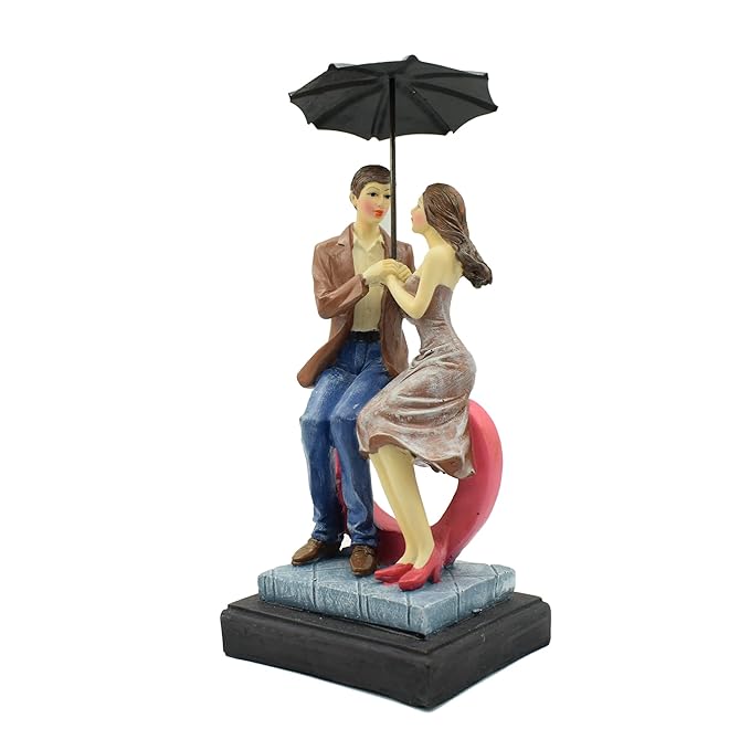 Love Couple Statue Showpiece Sitting on Love Symbol for Home Decor, Engagement and Valentine Day Gift