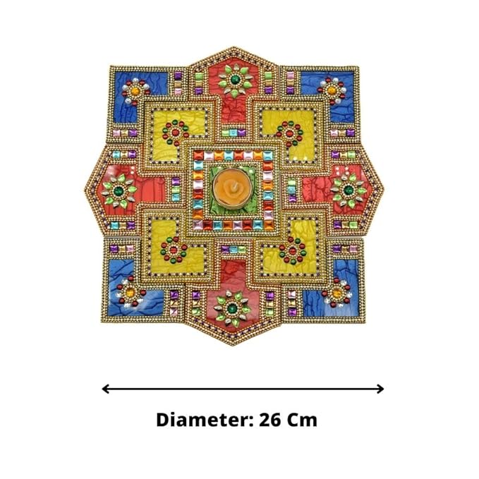 Kundan Stone Acrylic Rangoli Set with Tealight Candle Holder