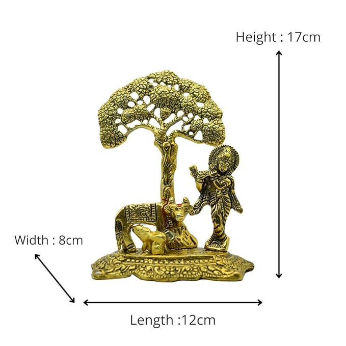 Lord Krishna Decorative Showpiece with Cow Idol Standing Under Tree