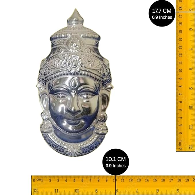 Decorative Varalakshmi Face Silver Ammavari Face 7 inches - Laxmi Mukhota - Amman Face