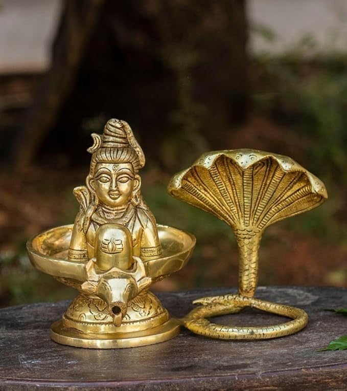Shivalinga Abhishekam Set Brass Sculpture of Shiva with Nandi