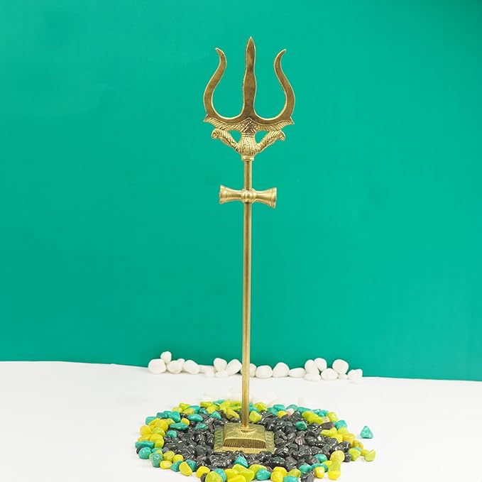 Brass Trishul with Damru for Pooja Trishul Stand