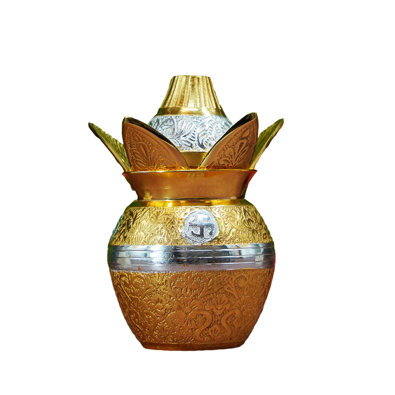 Brass Kalash with Coconut and Mango Leafs/Puja Lota Kalash/Mangal Kalash/with Velvet Box for Puja Kalash