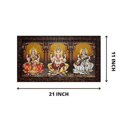 Lakshmi Ganesh Saraswati Photo Frame in Sitting Position