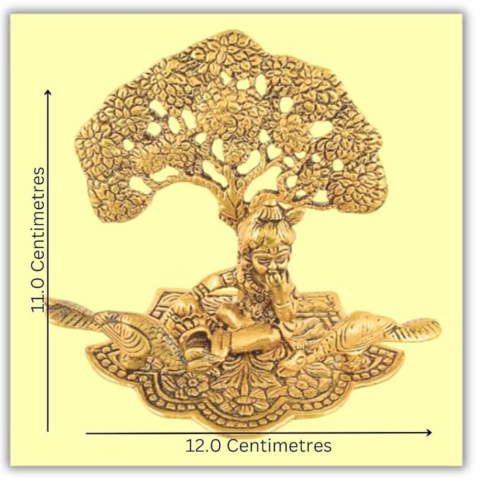 Metal Krishna Antique Golden Sitting Under Tree