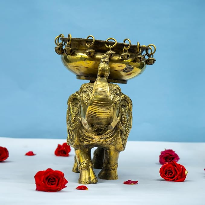 Elephant Brass Urli Bowl Urli-floating Flowers Candle Handcrafted
