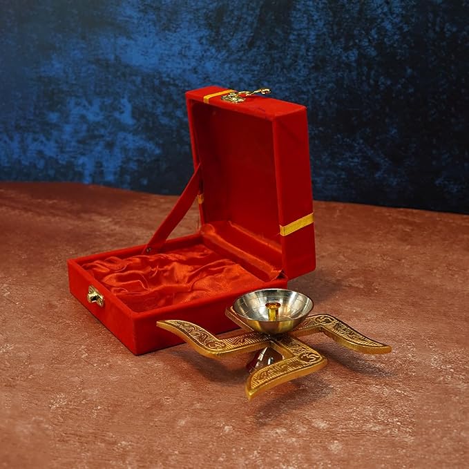 Traditional Swastik Diya with Royal Velvet Box for Pooja,Diwali,Home Decor, Return Gift.