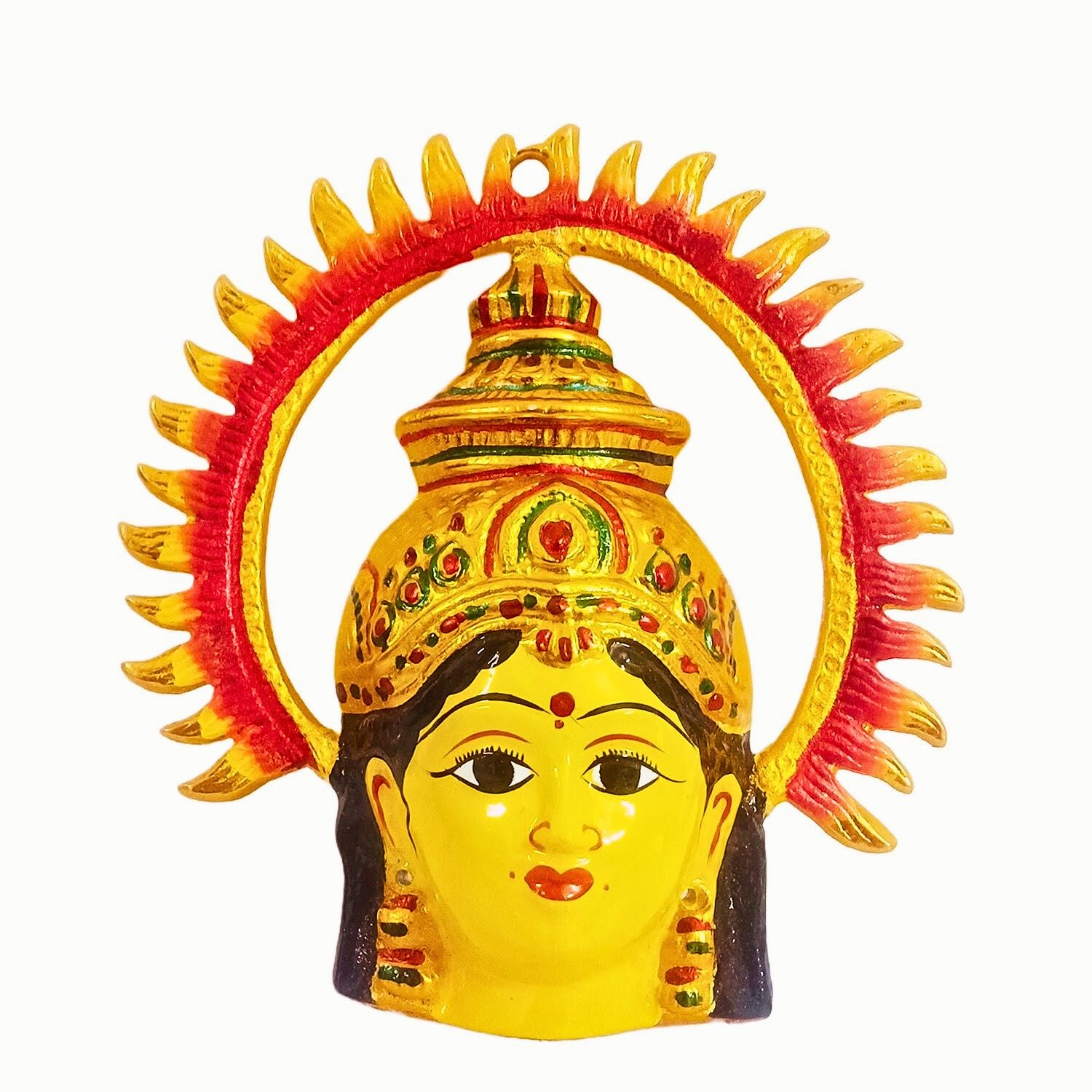 Metal Varalakshmi Devi Amman Face Decor with Suryan Arch & Alankaram – Traditional Pooja