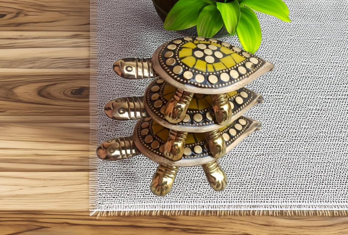 Feng Shui Brass Tortoise Wish Fulfilling Set with Secret Compartment – Pack of 3