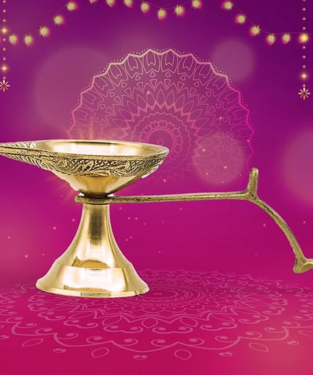 PujaNpujari Brass Diya Ghee Lamp Puja Diya with Curved Handle