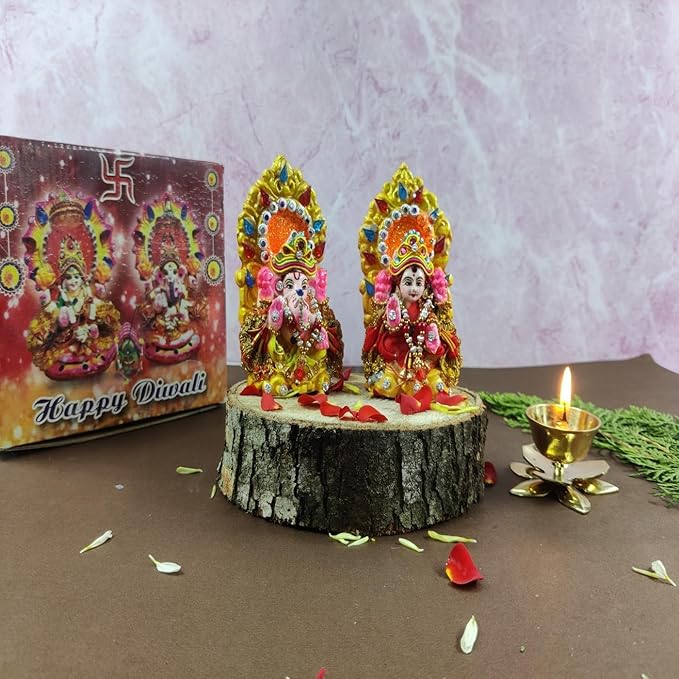 Laxmi Ganesh Statue| Laxmi Ganesh Idol| Laxmi Ganesh ji ki Murti| Laxmi Ganesh Clay Idol for Diwali Puja| Diwali Gift(4.5 Inch,Multicolor)