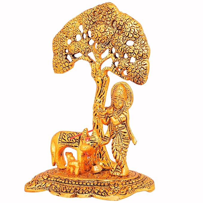Lord Krishna Decorative Showpiece with Cow Idol Standing Under Tree