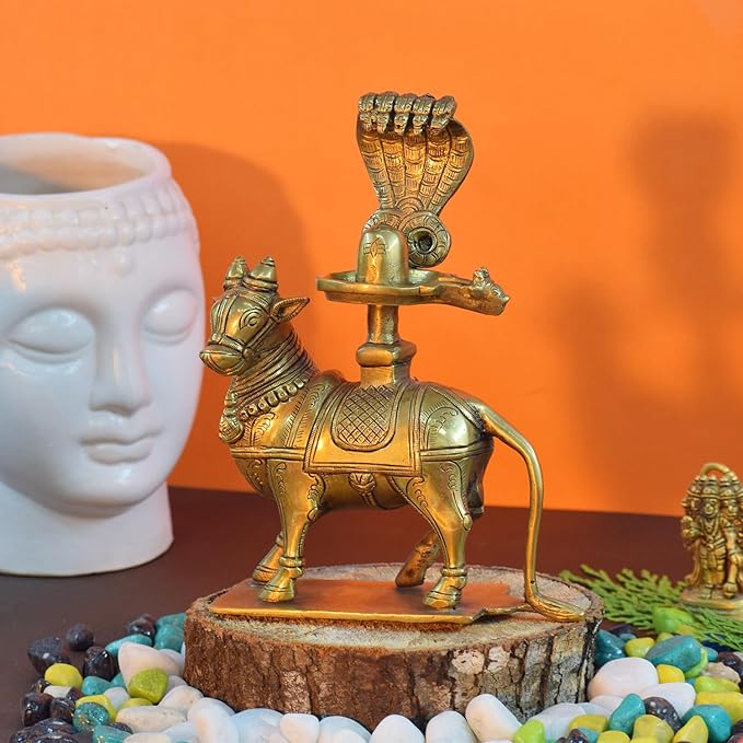 Lord Nandi with Shivlingam- Height-20 cms