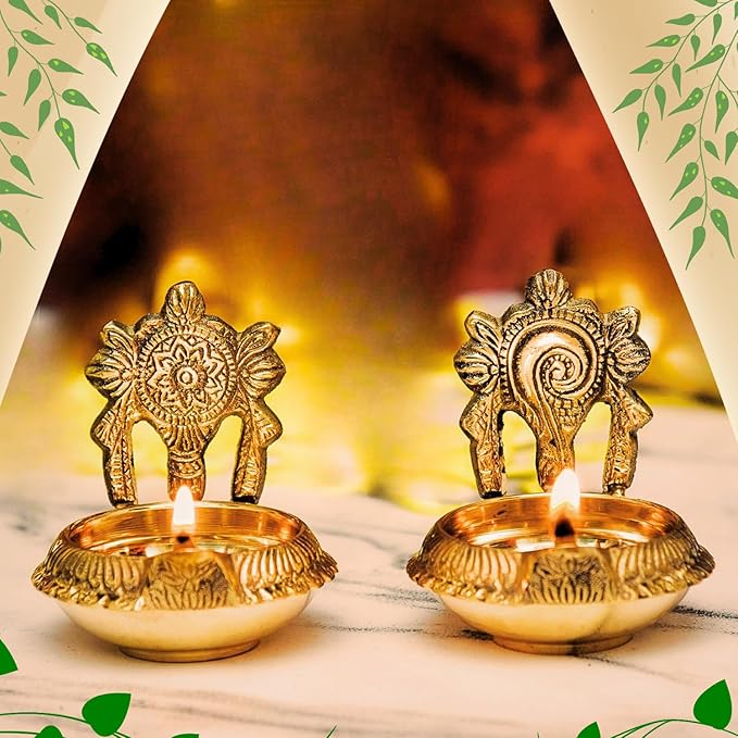 Pure Brass Shanku Chakra kuber Diyas(6cm x 5cm x 6cm)