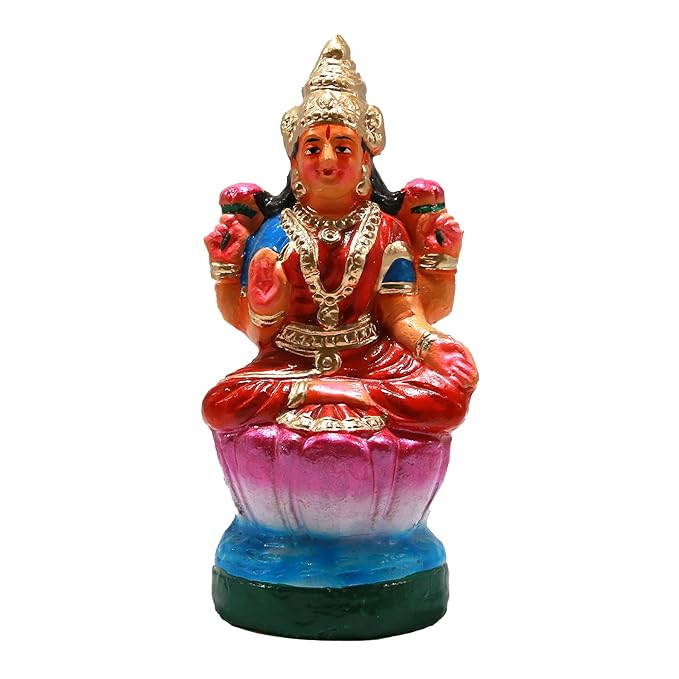 Lord Lakshmi Ganesha Sitting On Lotus Flowers Idol Multicolour (13 Inch).