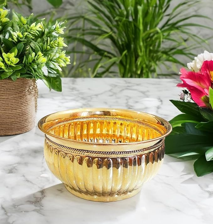 Brass Bowl for Prasadam - Decorative Flower Pot/Vase Home Decor, Garden