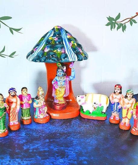 Handmade Clay Govardhana Giri Golu Dolls Set