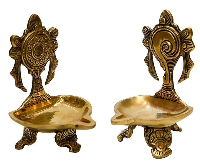 Shank Chakra Diyas Deepam Brass for Pooja Room and Festival Decoration