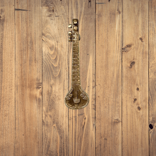 Brass Sitar Handle, Door Handles for Main Door, Saraswathi Veena with Round Base Door Pull ( 8 inch).