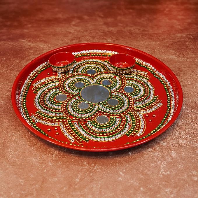 Karwa Chauth Pooja thali/Kalash, Chalni for Chand Pooja , Kalash, Diya, and Bowls | Trafitional Pooja Thali.