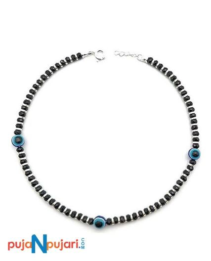 Evil Eye Nazariya Anklet with Black and Silver Beads