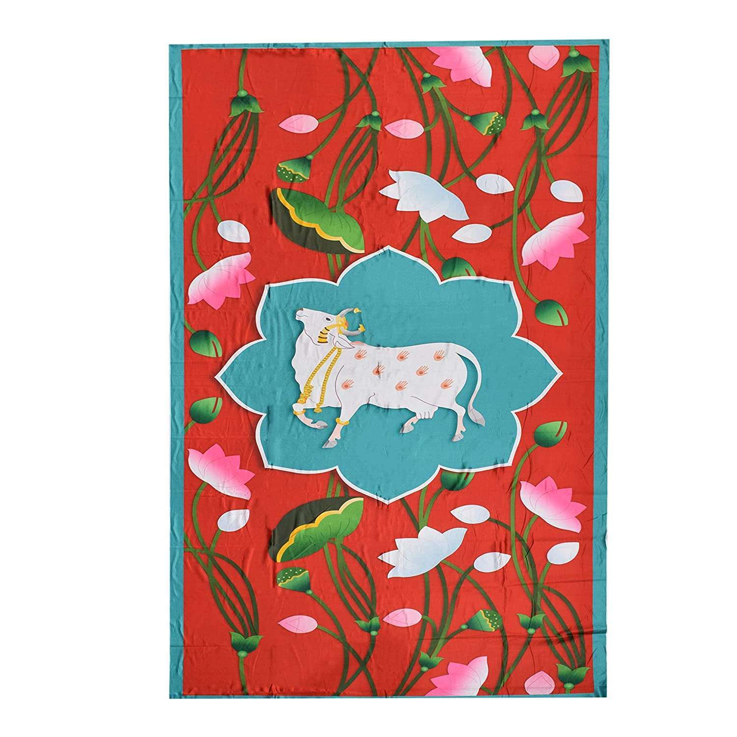 Backdrop for House Warming Decoration Lotus Cow Design Festival Backdrop Decoration Clothes