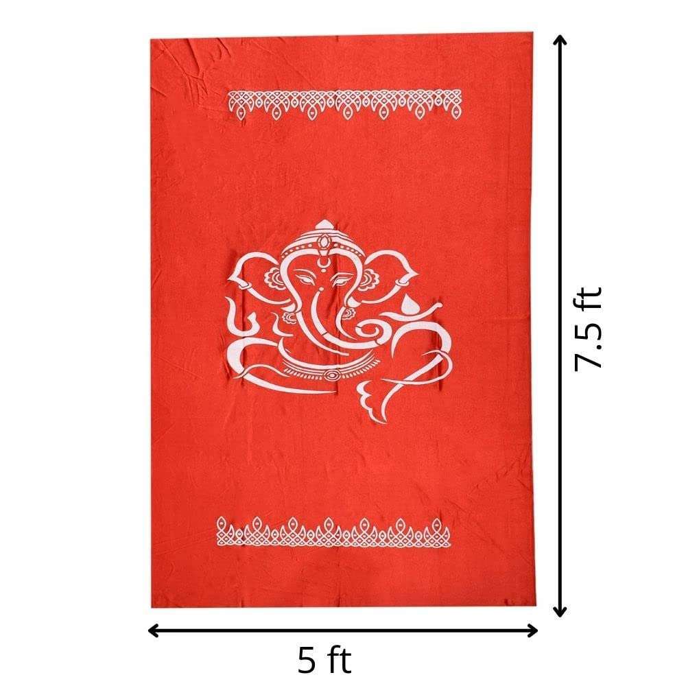 Backdrop for House Warming Decoration Red Colour Ganesh Design Festival Backdrop Decoration Clothes
