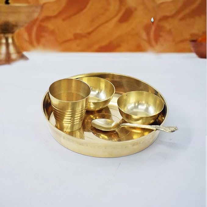 Brass Laddu Gopal Bhog Thali Set with 2 Katori