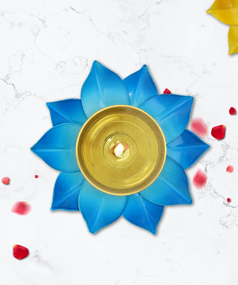 Handmade Lotus Flower Diya (Blue)