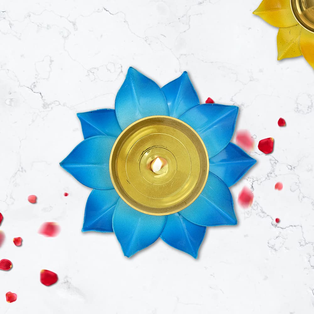 Handmade Lotus Flower Diya (Blue)