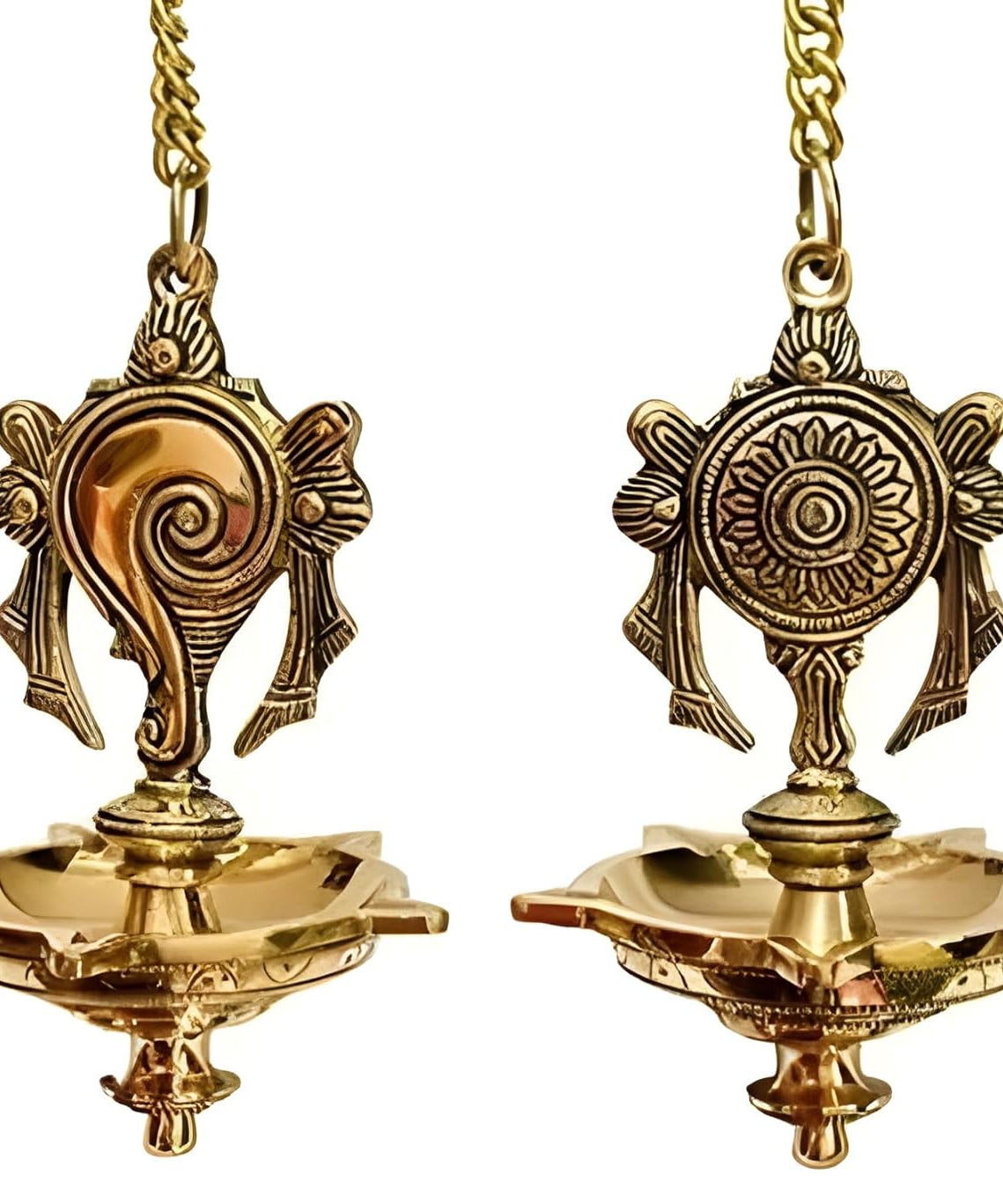 Shankh Chakra Diya | Wall Hanging Oil Lamp Diya, Vishnu Shankh N Chakra Hanging Diya