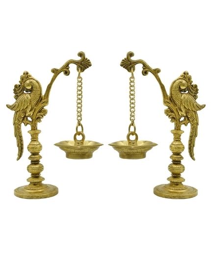 Brass Standing Peacock Design Hanging Diyas