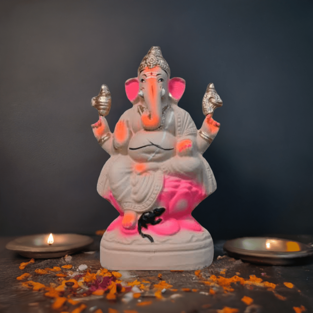 Eco-Friendly-Clay-Ganesha-in-Pink-color--1.3-Feet