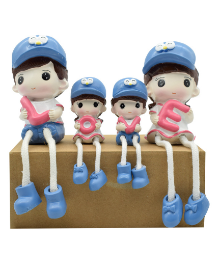 Family Doll Set Hanging Legs Showpiece