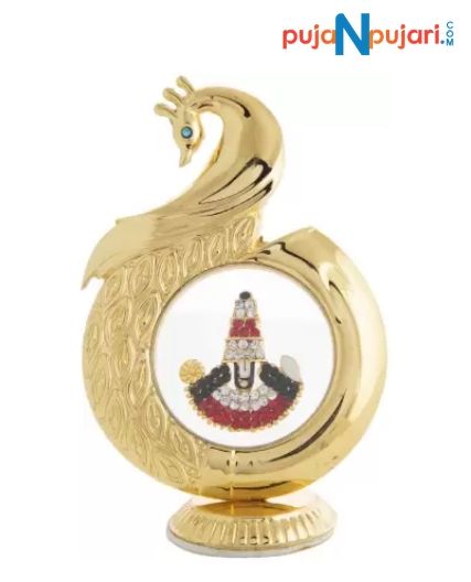 Gold Plated Peacock Shaped Tirupati Balaji Car Dashboard