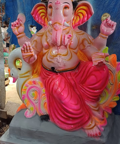 Eco Friendly Ganpati Idol built Up of Paper Mud Glossy Finishing Ganesha idol Size 6 Feet