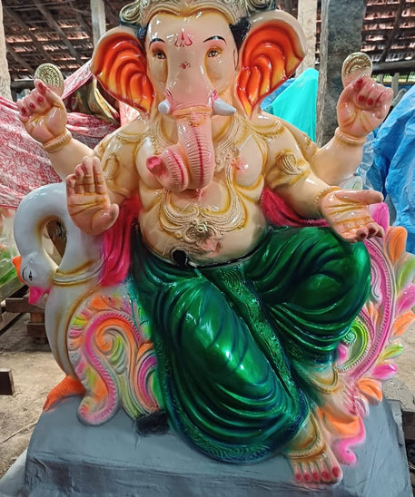 Eco Friendly Ganpati Idol built Up of Paper Mud Glossy Finishing Ganesha idol Size 6 Feet