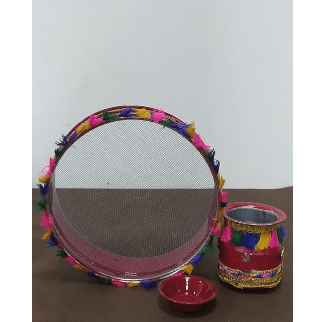 Karwa Chauth Pooja For Chalni for Chand Pooja Kalash and Diya.