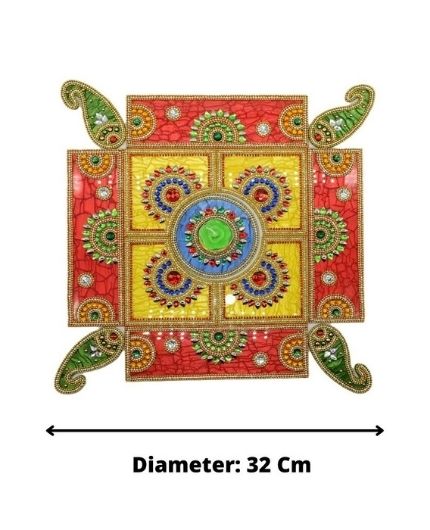 Kundan Design Acrylic Rangoli Set with Tealight Candle Holder