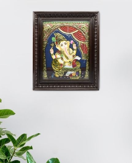 Lord Ganapati Tanjore Paintings Gold Foil Photo Frame for Pooja Room