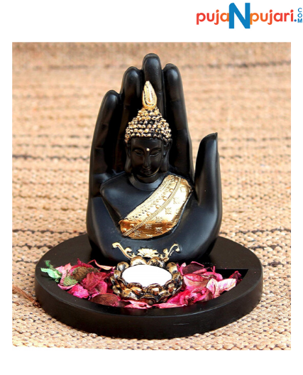 Palm Buddha with Wooden Base and Tealight Holder
