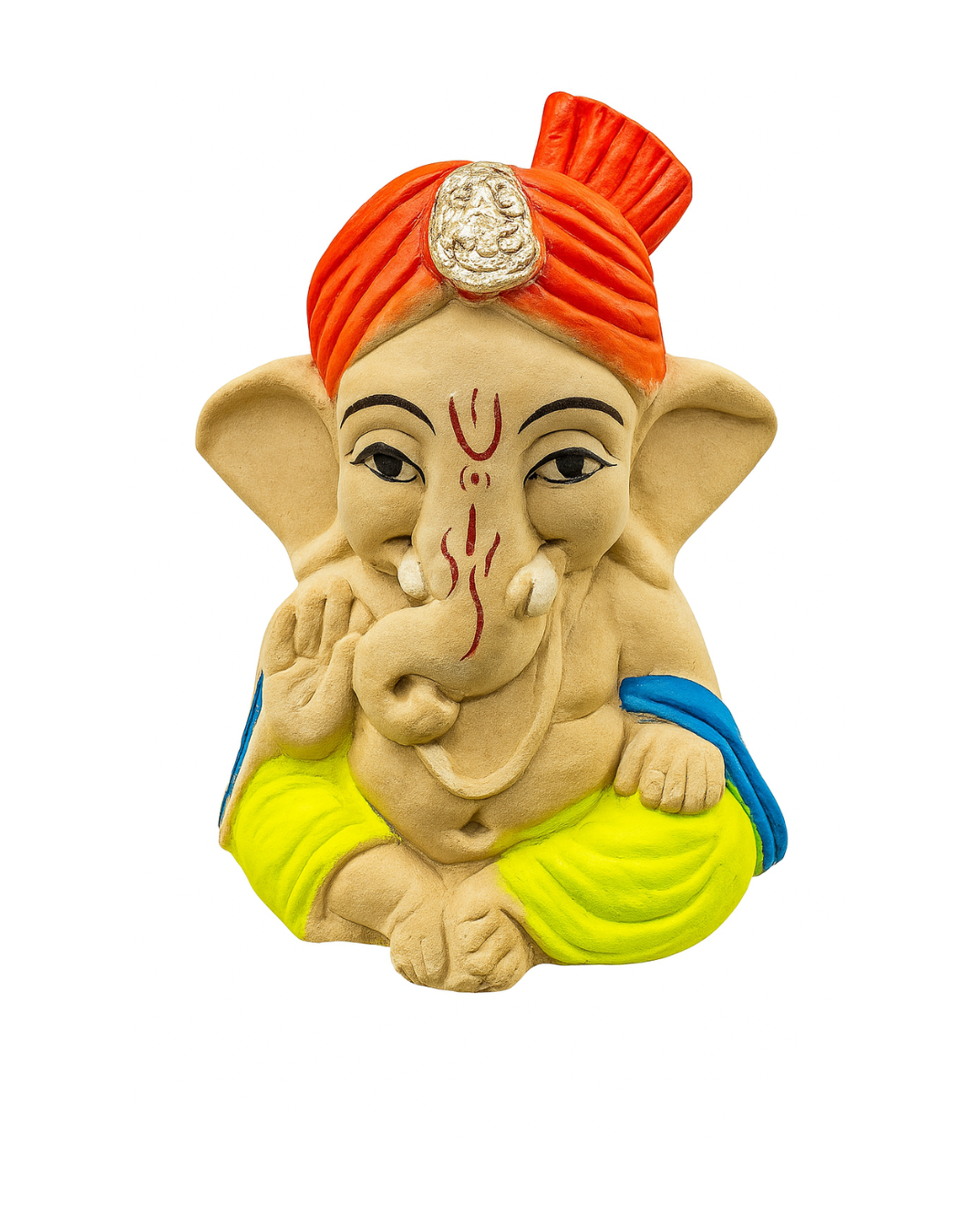 Eco-Friendly Handcrafted Clay Ganpati Idol – Biodegradable Kacchi Mitti Ganesha Murti, Water-Soluble for Ganpati Visarjan (H:4 Inch, Multicolor)
