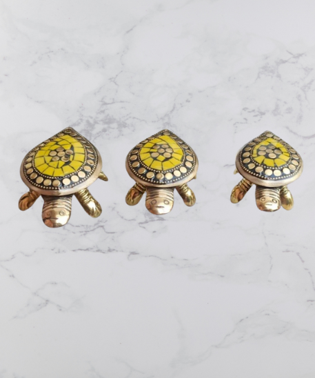 Feng Shui Brass Tortoise Wish Fulfilling Set with Secret Compartment – Pack of 3