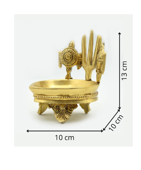 Shankh Chakra Namah Brass Diya for Pooja Room Length 10 Cms, Width: 10 Cms, Height: 13 Cms