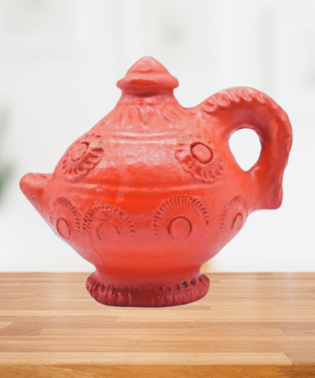 Handmade Orange Color Mud Diya Deepam with Handle