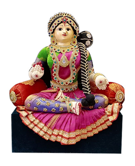 Varamahalakshmi Idol with Ornaments in Pink and Green saree