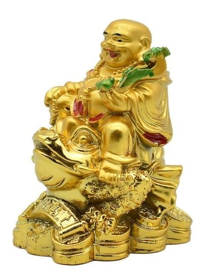 Vastu Feng Shui Golden Laughing Buddha Idol Decorative Showpiece for Home Decor